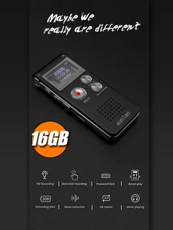 16GB Digital Voice Recorder: USB Rechargeable Dictaphone with Playback for Lectures and More