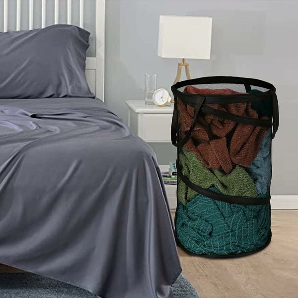 Space-Saving Large Collapsible Mesh Laundry Basket with Handles for Easy Storage and Organization