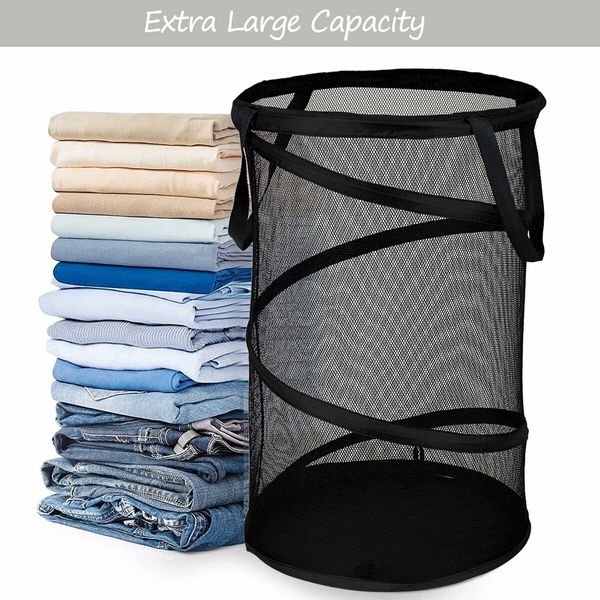 Space-Saving Large Collapsible Mesh Laundry Basket with Handles for Easy Storage and Organization