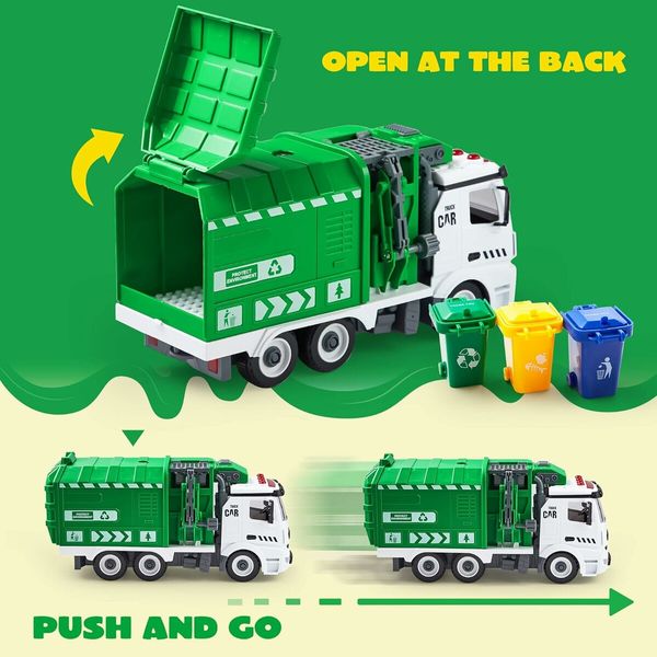 Build-Your-Own Recycling Garbage Truck: Friction Powered, Side-Dumping Toy for Kids Ages 3 and Up