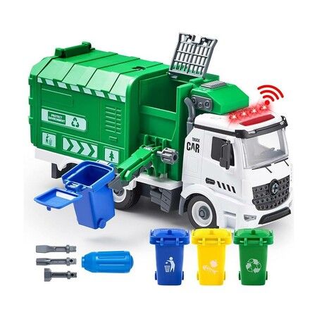 Build-Your-Own Recycling Garbage Truck: Friction Powered, Side-Dumping Toy for Kids Ages 3 and Up