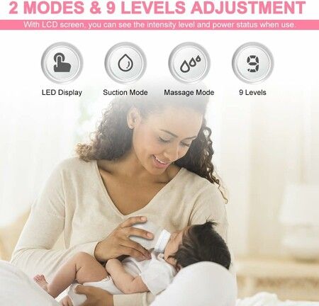 Double Electric Breast Pump with 2 Modes & 9 Levels for Personalized Pumping, Massage Function for Gentle Stimulation