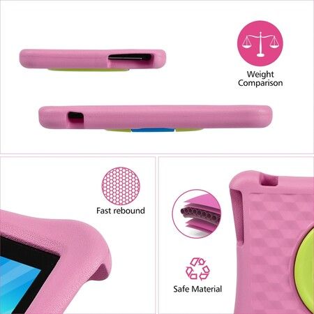 Large Screen 10.1" Kid Tablet with Parental Control, Android 12 Quad Core CPU, 4GB+64GB, 360° Rotating Handle, and Shockproof Case - Pink