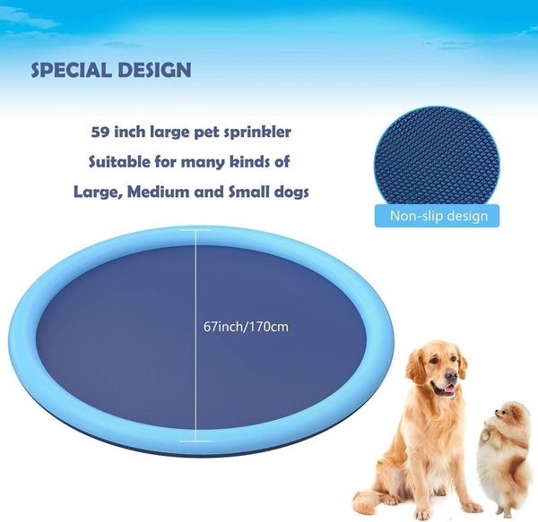 170cm Anti-SlipDog Splash Pad:  Water Play Mat for Dogs and Kids