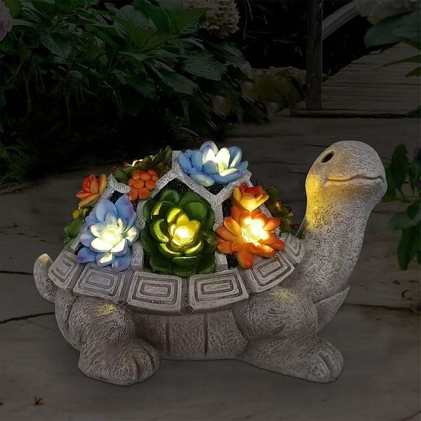 Solar-Powered Turtle Statue with 7 LED Lights: Illuminate Your Garden with Charm and Greenery