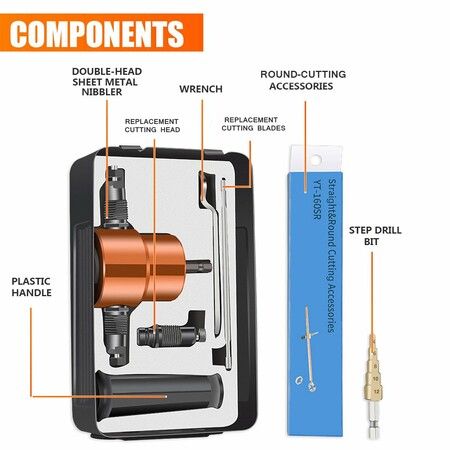 Double-Headed Sheet Metal Nibbler: Drill Attachment Metal Cutter in Gold