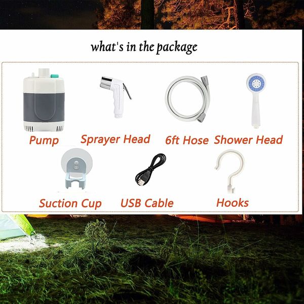 Portable Camping Shower: Rechargeable Outdoor Shower Head with 1.8M Hose for Convenient Bathing