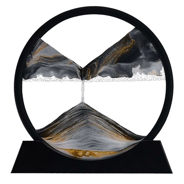 Mesmerizing 3D Moving Sand Art,Round Glass 3D Deep Sea Sandscape,Perfect Decor for desks, tables, and shelves(Black,18cm)