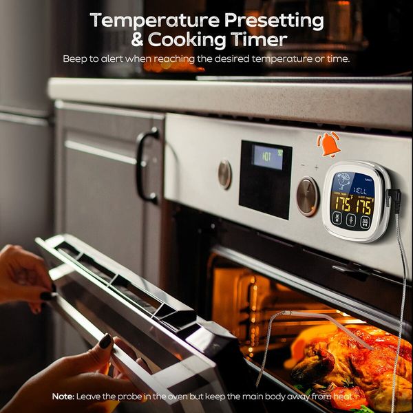 Precision Cooking Digital Meat Thermometer with Touchscreen, Large Display, and Timer for Grilling and Baking