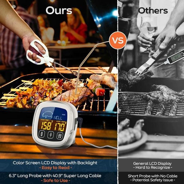 Precision Cooking Digital Meat Thermometer with Touchscreen, Large Display, and Timer for Grilling and Baking