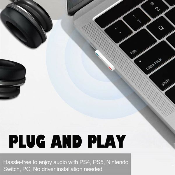 PS5 Bluetooth Audio Transmitter Adapter with USB-C and aptX Low Latency for Gaming on PS4, PS5, Switch, and PC