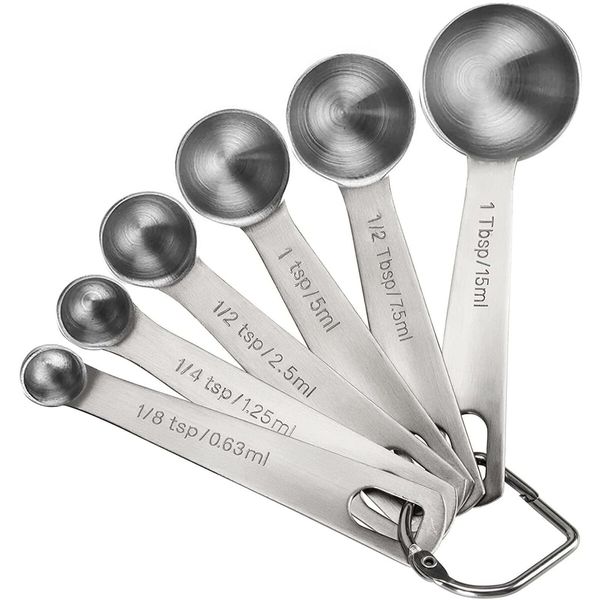 Premium 6-Piece Measuring Spoons Set with Heavy Duty 18/8 Stainless Steel Construction and Metric and US Measurements