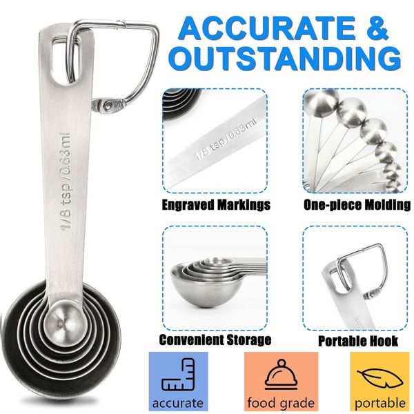 Premium 6-Piece Measuring Spoons Set with Heavy Duty 18/8 Stainless Steel Construction and Metric and US Measurements