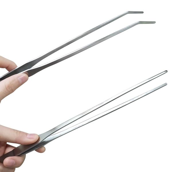 2-Piece Stainless Steel Feeding Tongs and Tweezers Set for Aquarium Maintenance and Reptile Feeding