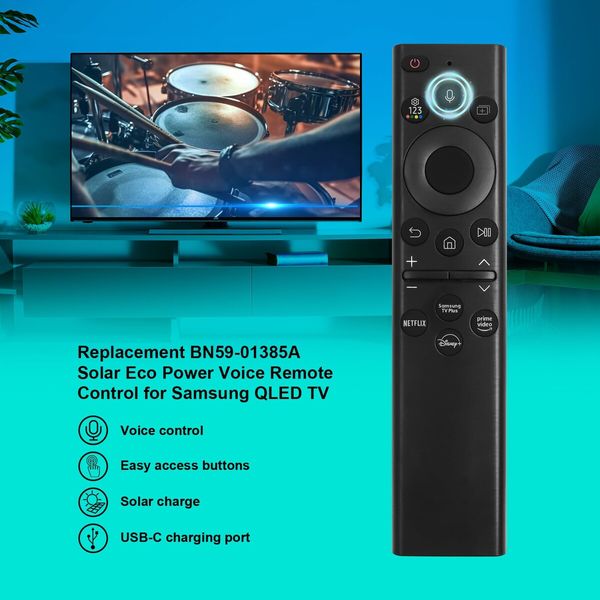 Hands-free Voice & Bluetooth Control Samsung TV Solar Remote Replacement with Rechargeable Solar Cell No Need Batteries