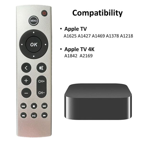 Universal Remote Control for Apple TV, Compatible with All Generations (4K, HD, Gen 1-4), Models A2169 A1842 A1625 A1427 A1469 A1378 A1218, No Voice Command, Plastic