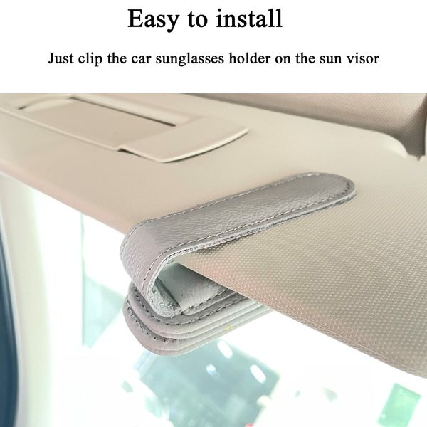 Sunglasses/Ticket/Card Holder,Eyeglass Storage Mount for Car Visor: Magnetic Leather Clip for Convenient Storage(Grey)