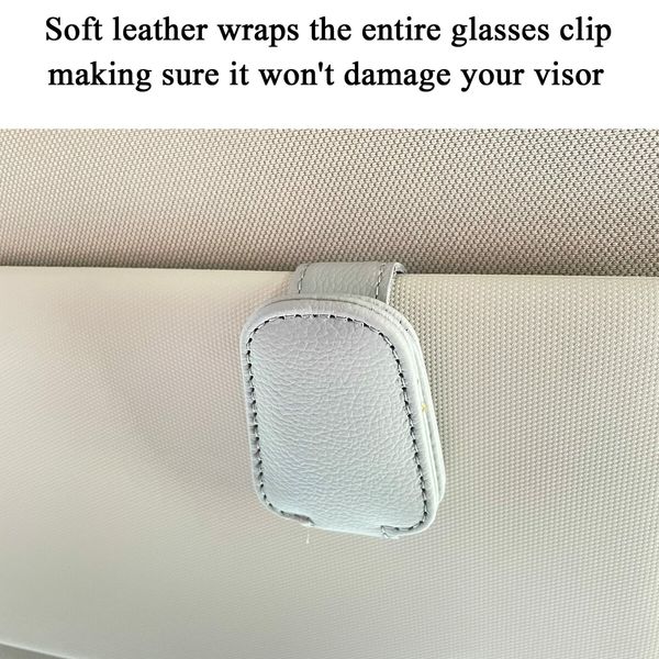 Sunglasses/Ticket/Card Holder,Eyeglass Storage Mount for Car Visor: Magnetic Leather Clip for Convenient Storage(Grey)