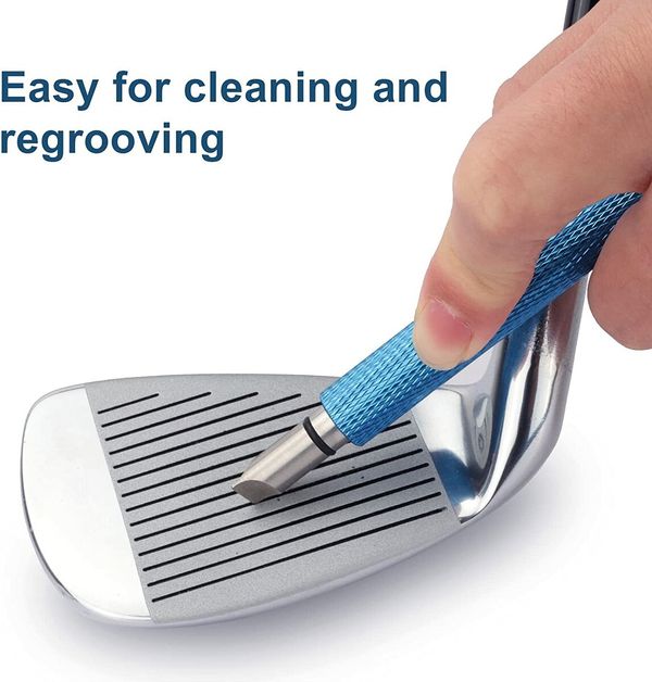 Golf Club Groove Sharpener with Re-Grooving Tool and Cleaner for Wedges & Irons, Suitable for U & V-Grooves (Blue)