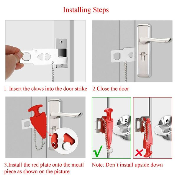 Portable No-Drill Door Lock for Hotel, Home, or Apartment for Privacy and Safety (1 Pack)