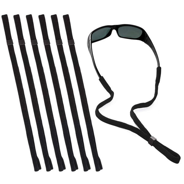 6-Pack Black Glasses Holders Straps: Adjustable Neck Lanyard Cords for Sports Sunglasses & Eyeglasses