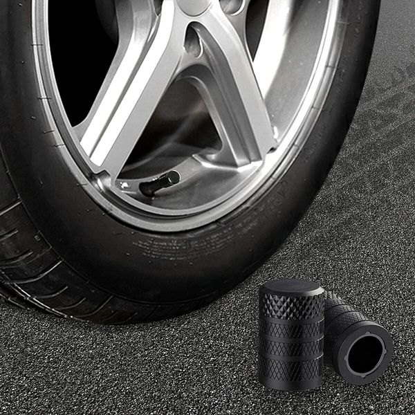 Premium Black Tire Valve Stem Caps in a 4-Pack, Made from Durable Corrosion-Resistant Anodized Aluminum for Universal Fit