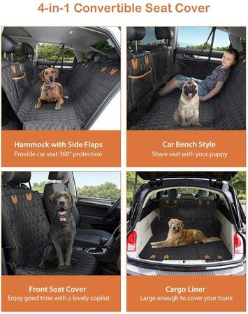 Convertible 4-in-1 Dog Car Seat Cover with Mesh Window, Scratchproof Hammock, and Seat Belts for Cars, Trucks, and SUVs