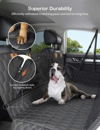 Convertible 4-in-1 Dog Car Seat Cover with Mesh Window, Scratchproof Hammock, and Seat Belts for Cars, Trucks, and SUVs