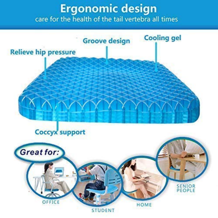 3D Breathable Silicone Gel Chair Cushion for Ultimate Comfort, Stay Cool & Comfortable with Honeycomb Ventilation, Orthopedic Support for Back & Posture