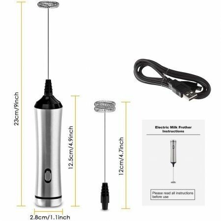 Milk Frother 2-Speed 13000 /15000 RPM Handheld USB Rechargeable Foam Maker Electric Frother with 2 Stainless Whisks  Adjustable Durable Blender