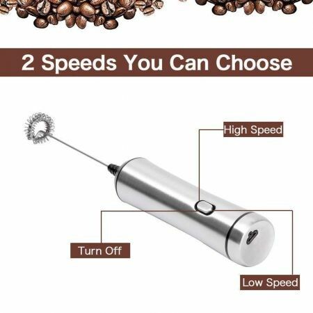 Milk Frother 2-Speed 13000 /15000 RPM Handheld USB Rechargeable Foam Maker Electric Frother with 2 Stainless Whisks  Adjustable Durable Blender