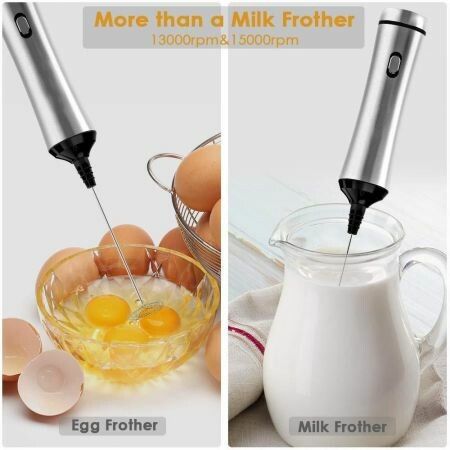 Milk Frother 2-Speed 13000 /15000 RPM Handheld USB Rechargeable Foam Maker Electric Frother with 2 Stainless Whisks  Adjustable Durable Blender