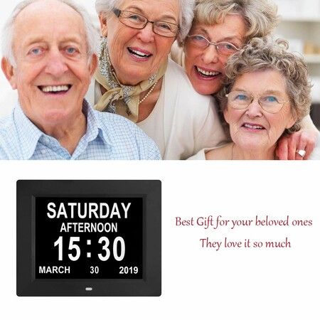 Over Size Digital Calendar Clock 8inch 17x22cm Display USB Media Player for Music Videos Pics Ideal for Seniors Elderly