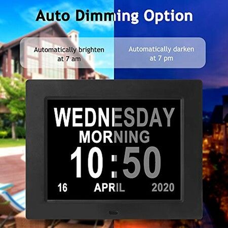 Over Size Digital Calendar Clock 8inch 17x22cm Display USB Media Player for Music Videos Pics Ideal for Seniors Elderly