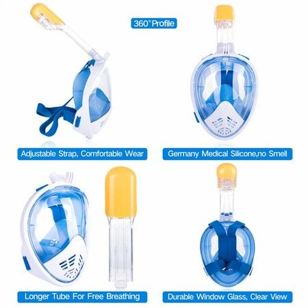 Anti-Fog Underwater Scuba Diving Mask: Full Face Mask for Safe and Waterproof Snorkeling and Swimming (S/M)