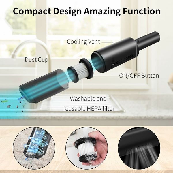 USB Rechargeable Cordless Handheld Vacuum with Powerful Suction and Ultra-Lightweight for Car,Home,Office,Pet Hair