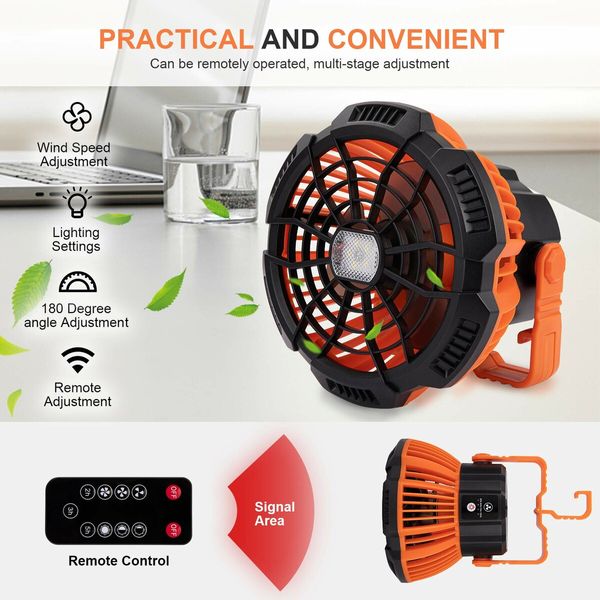 Portable Remote Control Camping Fan with LED Light, 5200mAh Long-Lasting Battery for a Comfortable and Convenient Outdoor Experience