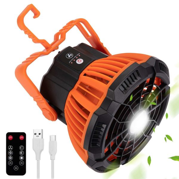 Portable Remote Control Camping Fan with LED Light, 5200mAh Long-Lasting Battery for a Comfortable and Convenient Outdoor Experience