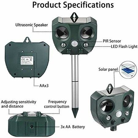 Solar Powered Ultrasonic wild Animal Repeller Waterproof: Keep Wild Animals Away