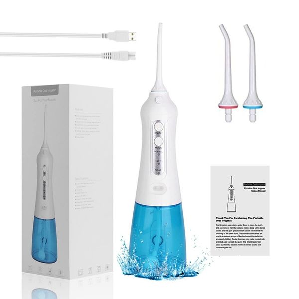 300mL Portable cordless Oral Irrigator Water Flosser with 2 Jet Tips, 3 cleaning modes, USB rechargeable Best for Travel & Home