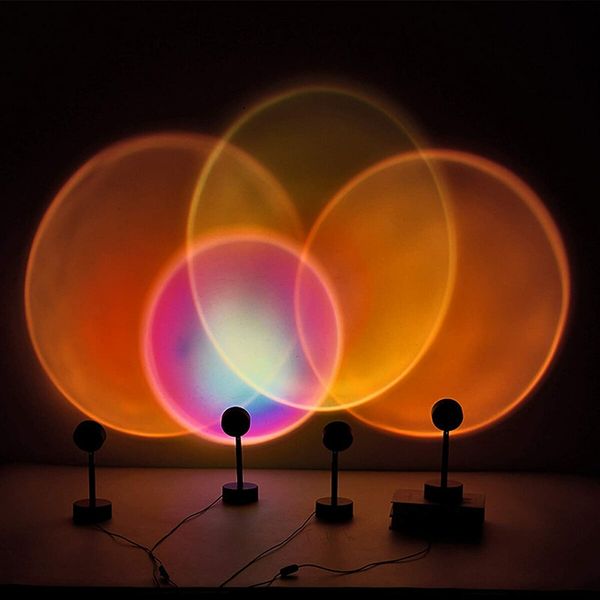 USB Charging LED Sunset Projection Lamp, Rainbow Floor Stand Night Light for Living Room Bedroom