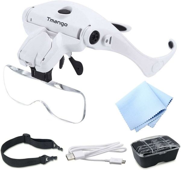 Hands-Free Rechargeable Head Mount Magnifier with LED Lights - Enhanced Reading, Inspection, and Close-Up Work for crafting, jewelry making