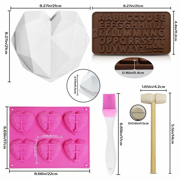 Create Heartfelt Treats: Non-Stick Silicone Molds/letter chocolate molds with wooden hammers,silicone brush for Baking and Decorating