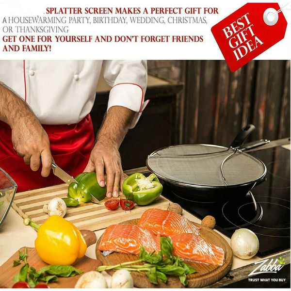 13" Grease Splatter Screen - Blocks Hot Oil & Protects Skin While Cooking