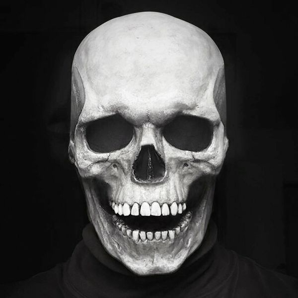 Halloween Horror Skull Mask: Realistic Full Head Helmet with Movable Jaw, Perfect for Creepy and Spooky Halloween Costumes