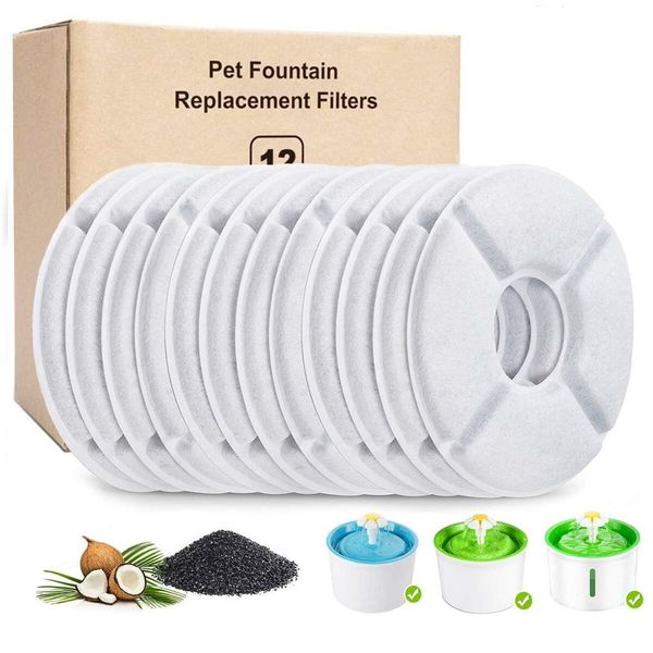 12-Pack Replacement Filters for 54oz/1.6L Automatic Pet Fountains/Dog Water Dispenser,keep water fresh and clean