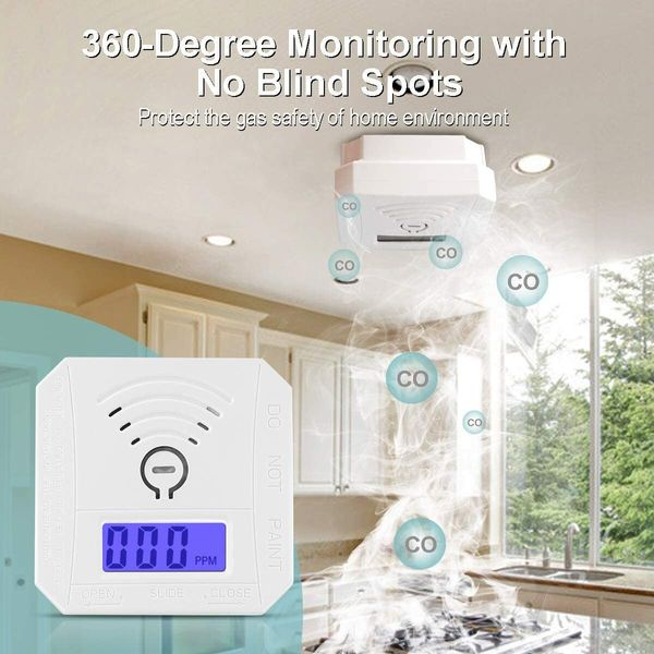 CO Sensor Carbon Monoxide Detector with LED Digital Display, Battery Powered for Reliable CO Gas Monitoring and Alarm