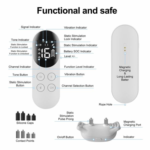 Effective Dog traing Bark Collar with 300m Range, Rechargeable Battery, and 3 Modes( Shock Collar Beep Vibration)