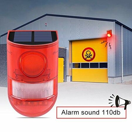 129db Security Siren Solar Sound & Light Alarm with Motion Sensor,Light for Protection of home,farm,villa,yard,barn