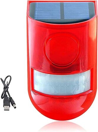 129db Security Siren Solar Sound & Light Alarm with Motion Sensor,Light for Protection of home,farm,villa,yard,barn